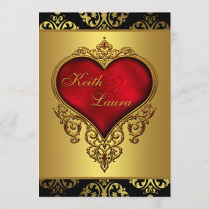 Elegant Red Black and Gold Wedding Invitation