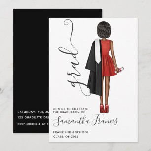 Elegant Red, Black and White Girl Graduation Party Invitation