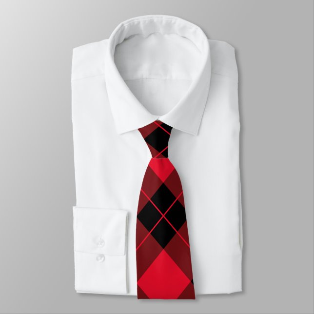 Elegant Red & Black Buffalo Plaid Pattern Tie (Tied)