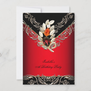 Elegant Red Black Caramel Gold Birthday Party Invitation