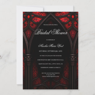 Elegant Red & Black Cathedral Gothic Bridal Shower Invitation