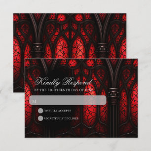 Elegant Red & Black Cathedral Gothic Wedding RSVP Card