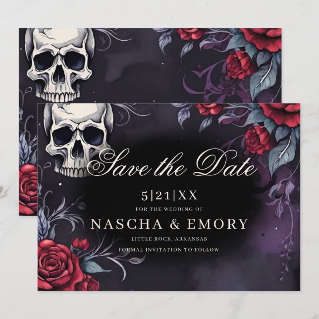 Elegant Red & Black Cathedral Gothic Wedding Save The Date (Front/Back)