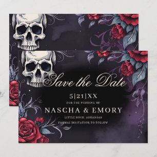 Elegant Red & Black Cathedral Gothic Wedding Save The Date