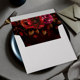 Elegant red black chic moody floral wedding envelope