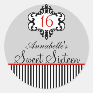 Elegant Red & Black Chic Sweet 16 Sticker