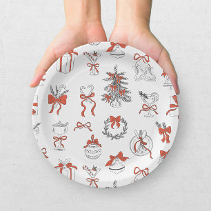 Elegant Red Black Christmas Holiday Party Paper Plate