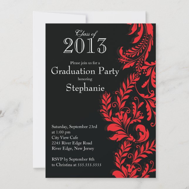 Elegant Red Black Class of 2013 Graduation Party Invitation (Front)