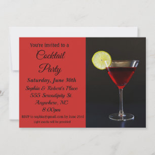 Elegant Red Black Cocktail Party Invitation