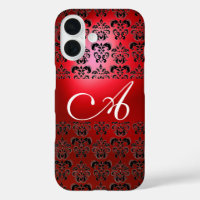 ELEGANT RED BLACK DAMASK MONOGRAM