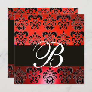 ELEGANT RED BLACK DAMASK WEDDING MONOGRAM INVITES