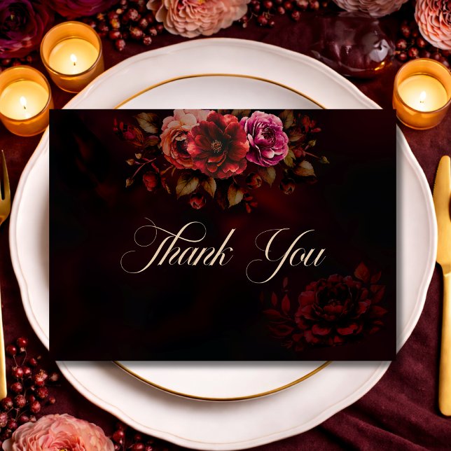 Elegant red black floral gothic Wedding  Thank You Card (Creator Uploaded)