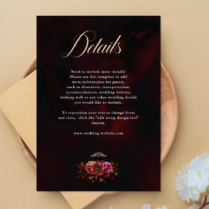 Elegant red black floral Wedding details  Enclosure Card