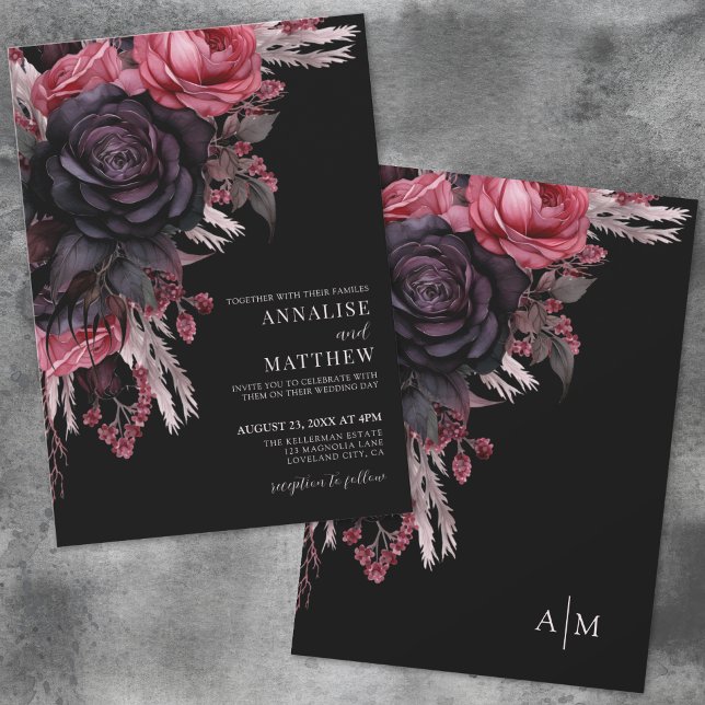Elegant Red Black Floral Wedding Invitation (Elegant Red Black Floral Wedding Invitation)