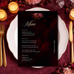 Elegant red black floral Wedding moody Menu
