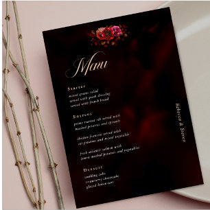 Elegant red black floral Wedding moody Menu