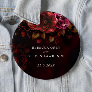 Elegant red black floral Wedding romantic moody 6 Cm Round Badge