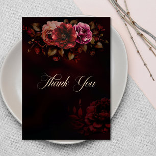 Elegant red black floral Wedding vertical Thank You Card
