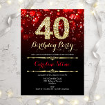 Elegant Red Black Gold 40th Birthday Invitation<br><div class="desc">40th Birthday Party Invitation. Elegant red black white design with faux glitter gold. Adult birthday invitation features diamonds and script font. Men's or women's bday invite.  Perfect for a stylish birthday party. Message me if you need further customisation.</div>