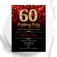 Elegant Red Black Gold 60th Birthday