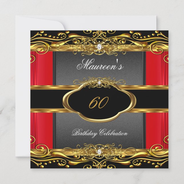 Elegant Red Black Gold 60th Birthday Party Invitation (Front)