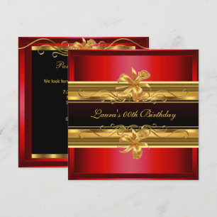 Elegant Red Black Gold Birthday Party Invitation