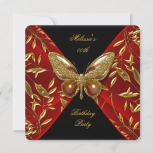 Elegant Red Black Gold Butterfly Birthday Party Invitation