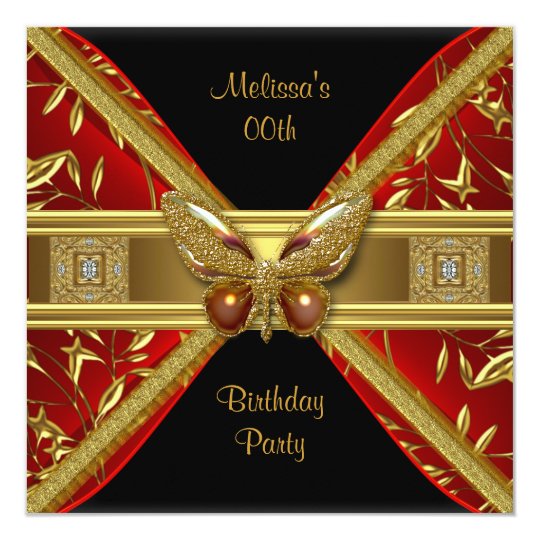 Elegant Red Black Gold Butterfly Image Party Card