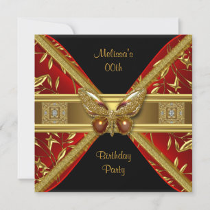 Elegant Red Black Gold Butterfly Image Party Invitation