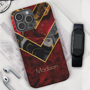 Elegant red black gold girly geometric iPhone 16 Pro Case