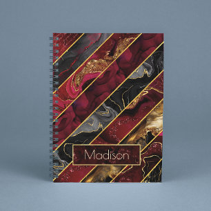 Elegant red black gold girly glitter striped  notebook