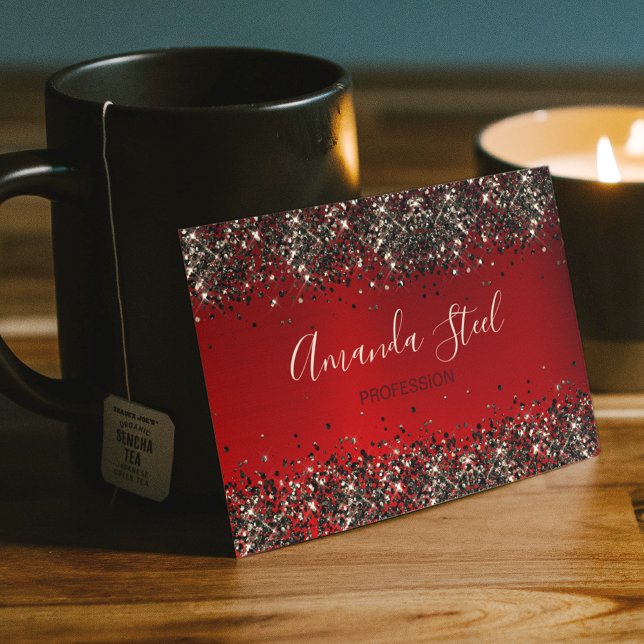 Elegant red black gold glitter 	Magnetic business card (Creator Uploaded)