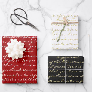 Elegant Red Black Gold Handwritten Merry Christmas Wrapping Paper Sheet