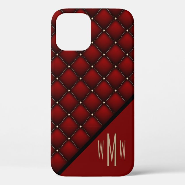 Elegant Red Black Gold Studs Quilted Pattern Print Case-Mate iPhone Case (Back)