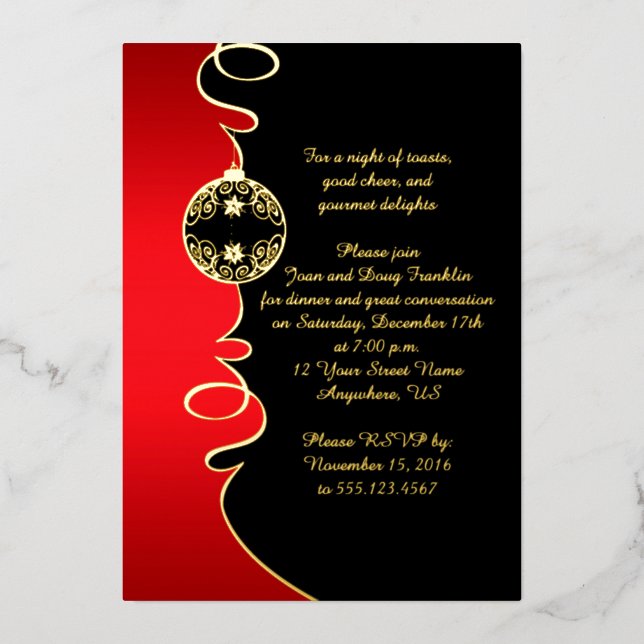 Elegant Red Black Gold Swirls Christmas Party  (Front)