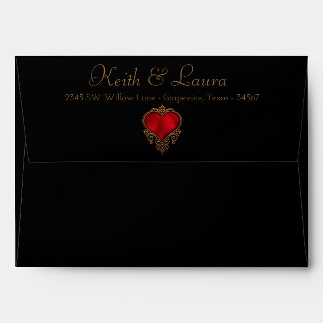 Elegant Red Black Gold Wedding Envelope (Back (Top Flap))