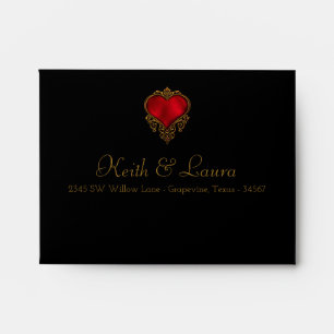 Elegant Red Black Gold Wedding RSVP Envelope
