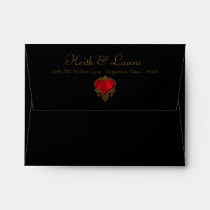 Elegant Red Black Gold Wedding RSVP Envelope