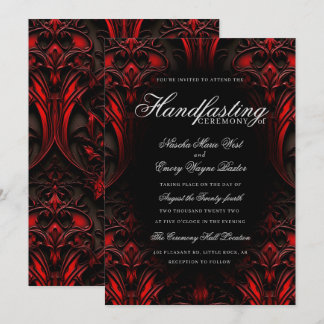 Elegant Red & Black Gothic Damask Handfasting Invitation