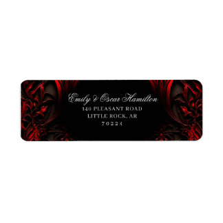 Elegant Red & Black Gothic Damask Return Address