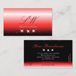 Elegant Red Black Gradient Sparkle Jewels Initials Business Card