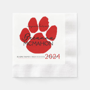Elegant Red & Black Graduation Pawprint Paper Napkin