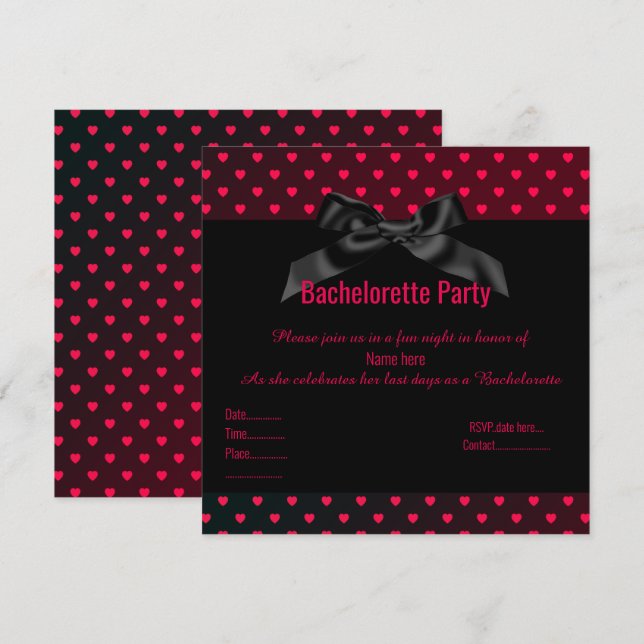 ELEGANT RED BLACK heart BACHELORETTE INVITATION (Front/Back)