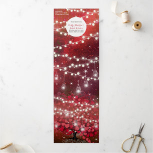 Elegant Red & Black Heart Leaf Wedding Tri-Fold Invitation