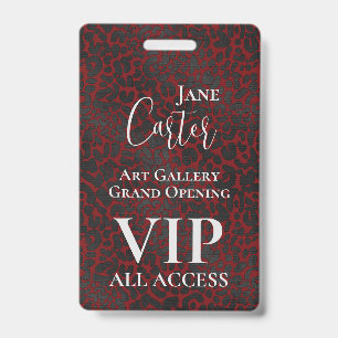 Elegant Red Black Leopard VIP All Access Pass  ID Badge
