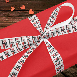 Elegant Red & Black Love on White Satin Ribbon