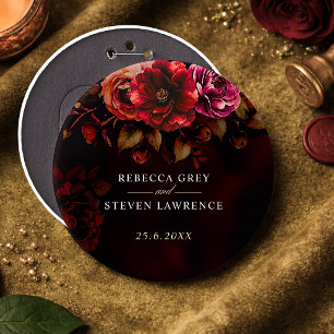 Elegant red black moody floral wedding  6 cm round badge