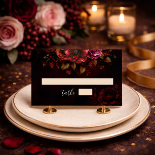 Elegant red black moody floral wedding  place card