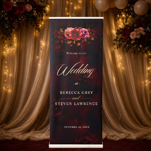 Elegant red black moody floral wedding  retractable banner