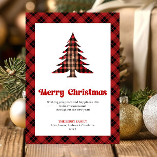 Elegant Red Black Plaid Holiday Greeting Card
